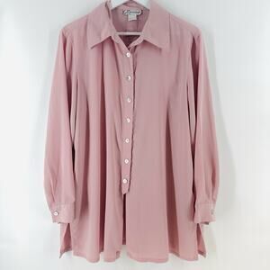 Dress Barn Pink Plus Button Down Long Sleeve Career Top 1X Polyester V1018